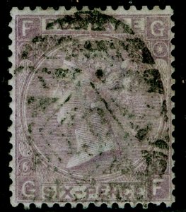 SG104, 6d lilac plate 6, USED. Cat £175. GF 