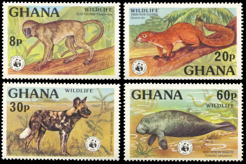 Ghana 621-624, MNH, WWF Endangered Animals