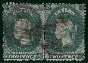 CEYLON QV PENCE ISSUE Classic SG.50var 2d Deep Grey-Green Shade PAIR Used SBB53