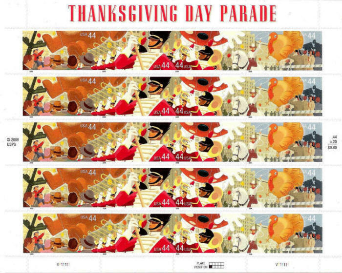 2009 44c Thanksgiving Day Parade, Sheet of 20 Scott 4417-20 Mint F/VF NH |  United States, General Issue Stamp