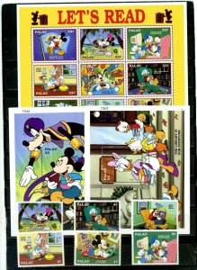 PALAU 1998 DISNEY LET'S READ SET OF 6 STAMPS, SHEET OF 9 STA...