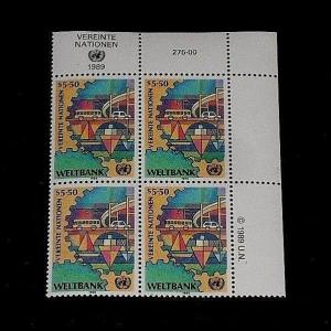 U.N. VIENNA #88, 1989, WORLD BANK, INSC. BLK/4, MNH NICE! LQQK!