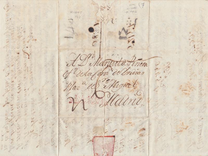 Cuba 1803 SFL to Madrid, red Type 4 ISLAS DE / BARLOVENTO postmark, m/s 6 re due