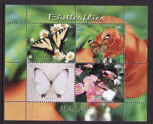 Malawi-unused NH sheet of 4-Butterflies-Insects-Rose-2012