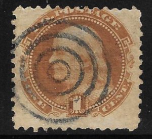 Scott # 112  Lot E930  1c Franklin w/G Grill Fancy Bulls Eye Cancel   Used