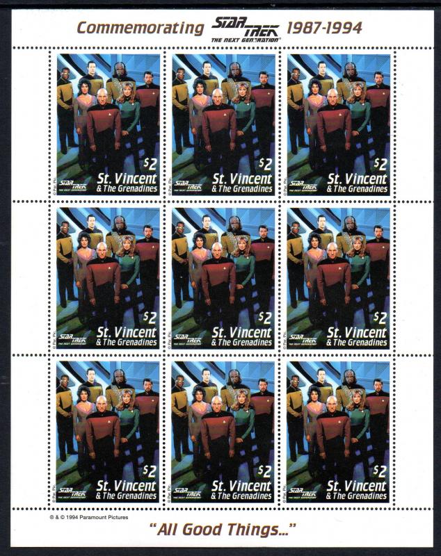 St Vincent 2117e MNH SCV $15.00 BIN $9.00 STAR TREK 1987-1994