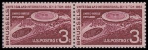 US 1104 Brussels Universal & International Exhibition 3c horz pair MNH 1958