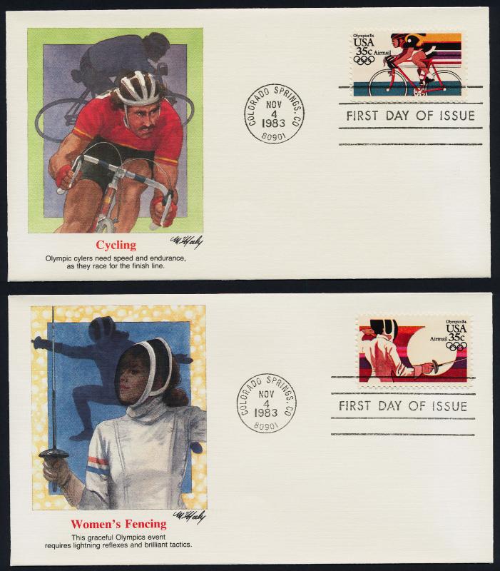 USA C109-12 on FDC's - Olympic Sports, Cycling, Volleyball, Fencing, Pole Vault