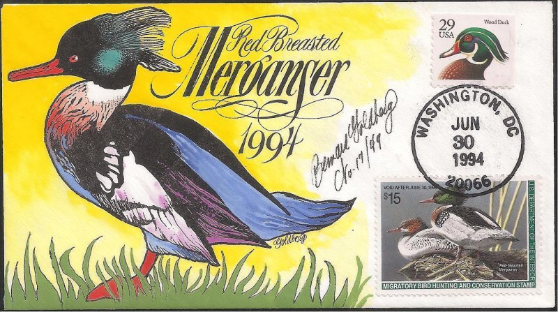 Bernard Goldberg Hand Painted FDC for the Federal 1994 Duck Stamp