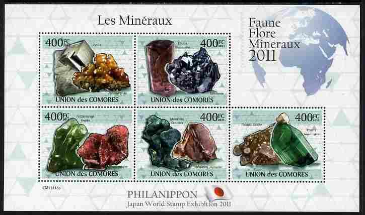 Comoro Islands 2011 Minerals #4 perf sheetlet containing ...