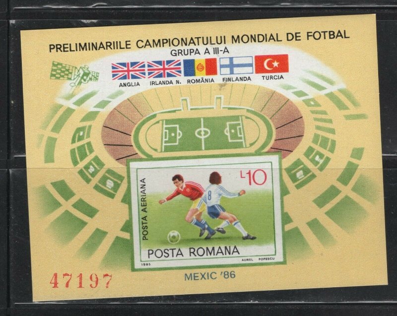Romania #3372a (1986 World Cup imperforate sheet) VFMNH CV $22.50
