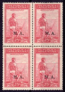 Argentina 1936 Sc#OD43  AGRICULTURE ovpt.M.A.Block of 4  MNH