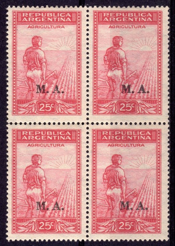 Argentina 1936 Sc#OD43  AGRICULTURE ovpt.M.A.Block of 4  MNH