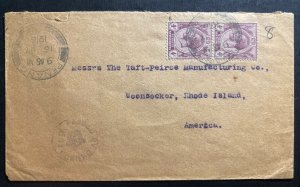 1916 Penang Straits Settlements Local Censor Cover To Woonsocker RI USA