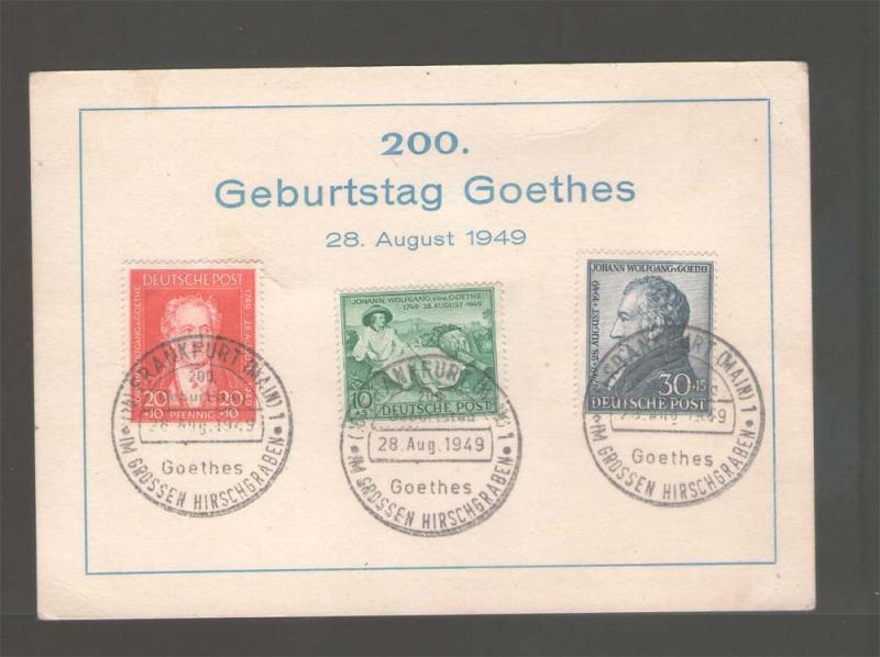 Germany 1949 Sc 306-308 FD set on card 