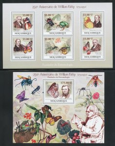 Mozambique 1791, 1919  MNH William Kirby/Butterfly Souvenir Sheet Set from 2009
