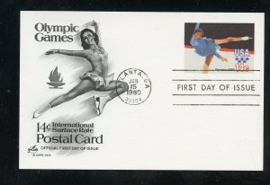 US UX82 10 cent Postal Card Winter Olympics Lake Placid UA ArtCraft cachet FDC