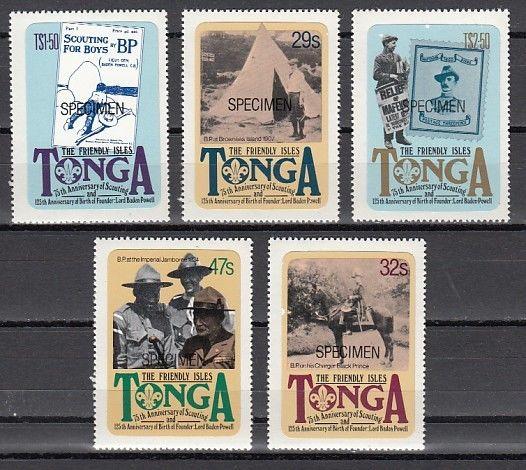 Tonga, Scott cat. 504-508. 75th Anniversary of Scouting. Specimen o/print.