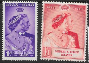 GILBERT & ELLICE IS. SG57/8 1949 ROYAL SILVER WEDDING SET MNH