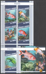 HM1418 2018 SIERRA LEONE FISHES MARINE LIFE FAUNA #10529-2+BL1612 MNH