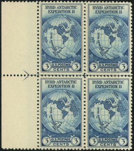 USA #753 Byrd Expedition Arrow Margin Line Block Postage 1935 Farley Reprints