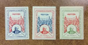 Germany, ZEPPELIN Cinderella Poster Stamps lot of 3 different colors white paper