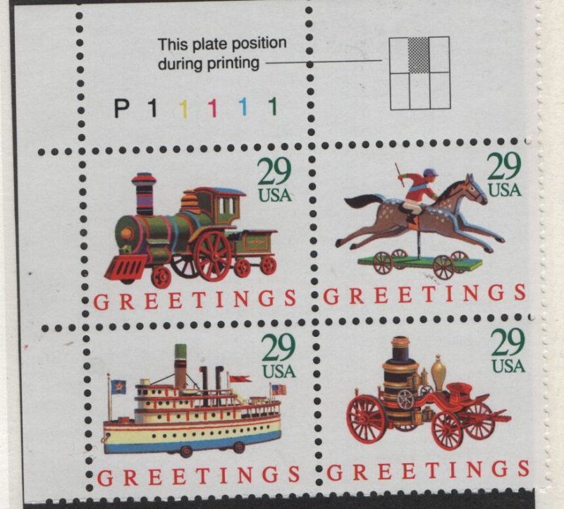 US, 2714A, MNH, 1992, PLATE BLOCK, CHRISTMAS GREETINGS