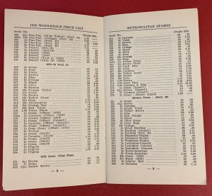 Metropolitan Stamps, New York City, 1939 and 1940 United States Price Lists