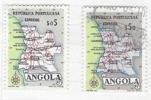 Angola #386 &388   Map of Angola (M&U) CV $0.50