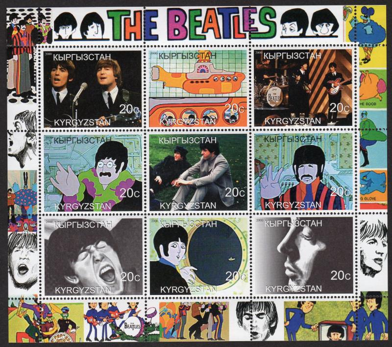 Kyrgyzstan 2000 THE BEATLES YELLOW SUBMARINE Sheetlet (9) Perforated MNH