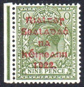 1922 Thom 9d green left marginal with Q in Postage from R.3/1, single hinge