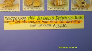 Montserrat 1988 Seashells Definitive Scott#681-696 Complete Mint NH XF set of 16