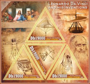 Stamps. Art. Leonardo da Vinci, inventions 2019 year 1+1 sheets perforated