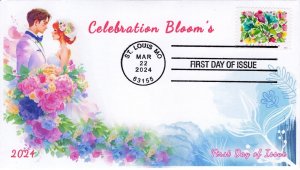 24-113, 2024, Celebration Blooms, First Day Cover, Standard Postmark, Flowers SC