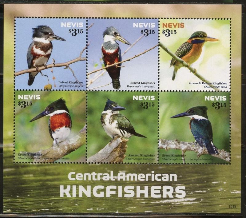 NEVIS  2015  CENTRAL AMERICAN KINGFISHERS  SHEET MINT NH 