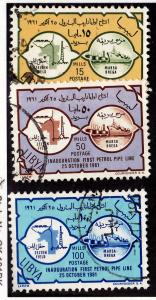 LIBYA Used Scott # 209-211 Pipeline - 100m thin in corner (3 Stamps)