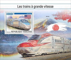 Togo - 2021 Speed Trains and American Flag - Stamp Souvenir Sheet - TG210224b