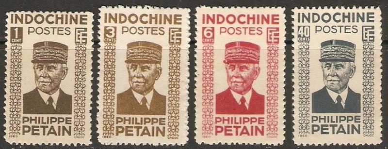 1942-4 Indo-China Scott 217/222 Marshal Petain short set MNH