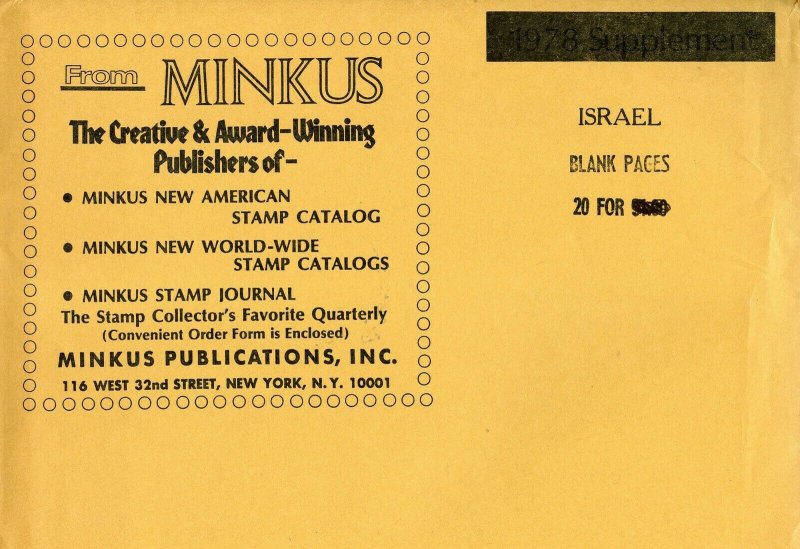 ISRAEL MINKUS PACK OF 20 BLANK PAGES NEW COMPLETE ORIGINAL