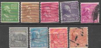 United States #839 - 847 Complete set of Prexie vertical Coils
