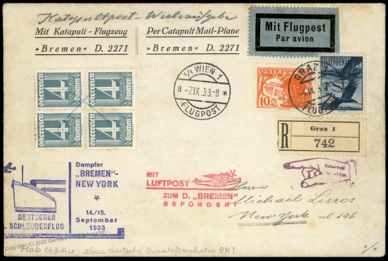 Austria 1933 Catapult Schleuderflug Cover Haberer 143Au LP Airmail Cachet 96747