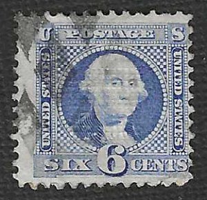 US #115 6¢ - George Washington, Ultramarine, Grill, Used, terrific color, nice1