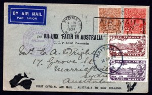 AUSTRALIA NEW ZEALAND 1934 FIRST TRANS-TASMANIAN AIR MAIL MIXED FRANKING