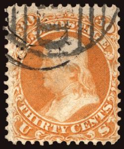 U.S. #71 30c Orange 1861 VF Used //PAID// Bright Fresh Color