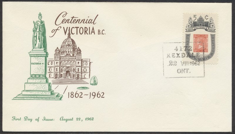 1962 #399 Victoria BC Centenary FDC Personal Cachet Unusual Rexdale ONT MOON