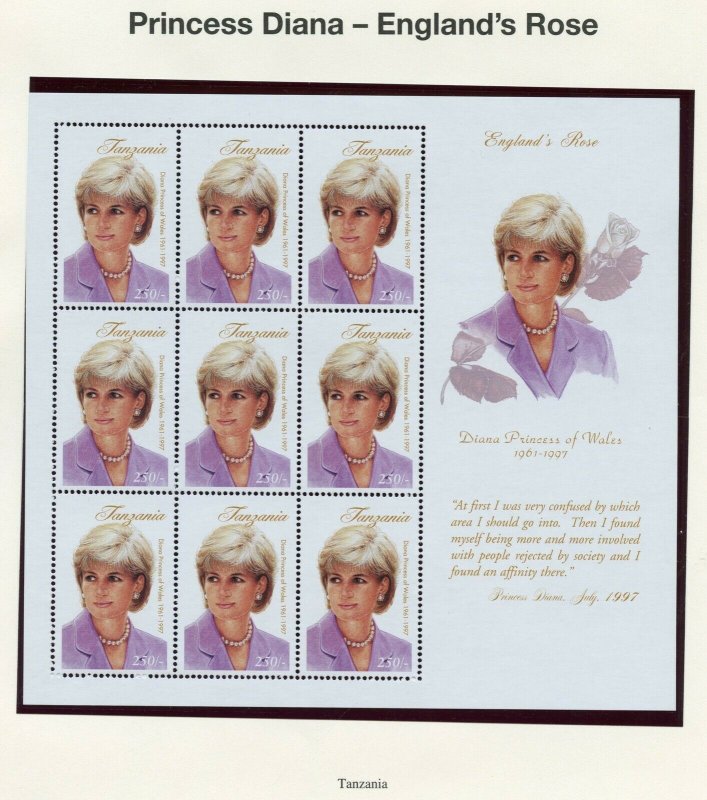 TANZANIA  PRINCESS  DIANA MEMORAIL GROUP OF TWO  SHEETS  MINT NEVER HINGED 