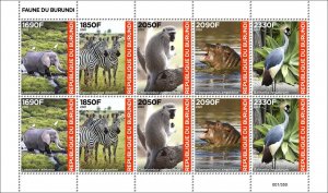 BURUNDI 2021 - SHEETLET - FAUNA APES ELEPHANT ZEBRA HIPPOPOTAMUS RARE MNH-