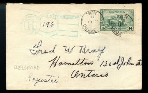 ?KEYHOLE registration handstamp WELLSFORD, N.B. 1946 war issue cover Canada