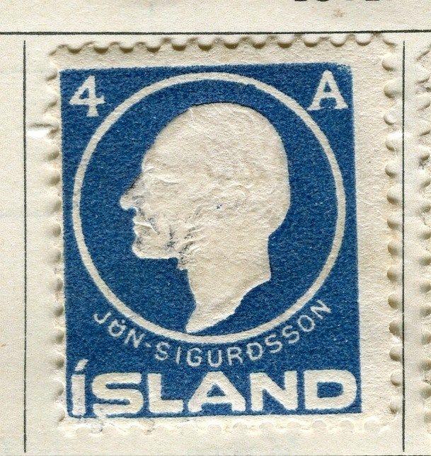 ICELAND;  1911 early Sigurdsson issue fine used 4a. value