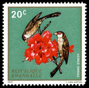 RWANDA Sc 457 MNH - 1972 20c  Common Waxbills & Hibiscus